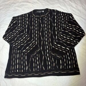 Protege Collection Mens 2X Black Multi Color Striped Knit‎ Sweater Made in USA